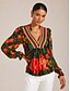 abordables Sale-Women's Elegant Floral Print V Neck Puff Sleeve Vacation Shirt