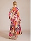 cheap Maxi Dresses-Sunset Bloom Reverie Silky Satin Floral Maxi Dress