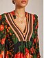 abordables Sale-Women's Elegant Floral Print V Neck Puff Sleeve Vacation Shirt