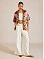 abordables blouses-Chemise à fleurs hawaïenne en lin léger effet palmier