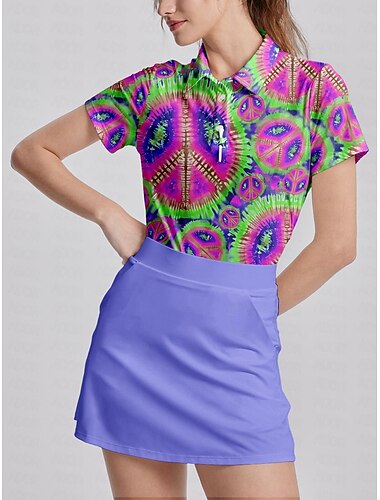  Per donna POLO Rosa Manica corta Protezione solare Superiore Colorato a macchie Abbigliamento da golf da donna Abbigliamento Abiti Abbigliamento