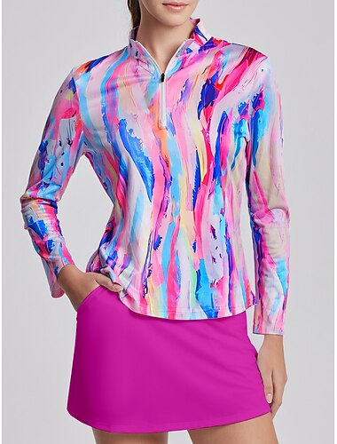  Per donna POLO Blu Manica lunga Protezione solare Superiore Colorato a macchie Autunno Inverno Abbigliamento da golf da donna Abbigliamento Abiti Abbigliamento