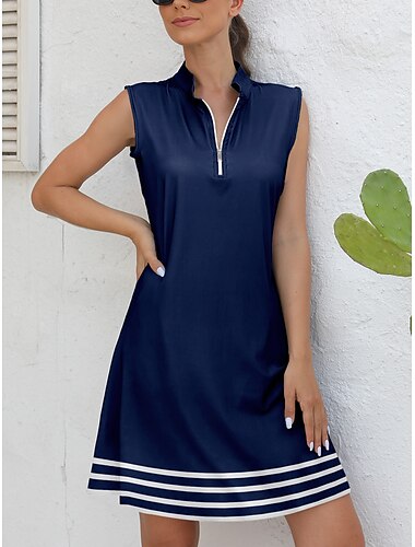  Dame golf kjole Navyblå Uden ærmer Solbeskyttelse Tennis outfit Stribe Dame golf påklædning Tøj Outfits Bær tøj