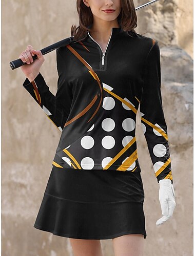  Per donna POLO Nero Blu Manica lunga Protezione solare Superiore A pois Autunno Inverno Abbigliamento da golf da donna Abbigliamento Abiti Abbigliamento