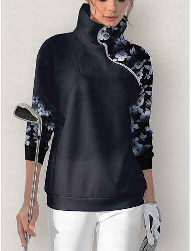  Per donna Felpa pullover Blu Manica lunga Tenere al caldo Superiore Floreale Autunno Inverno Abbigliamento da golf da donna Abbigliamento Abiti Abbigliamento