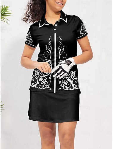  Women's Golf Polo Shirt Black Short Sleeve Sun Protection Top Ladies Golf Attire Clothes Outfits Wear Apparel