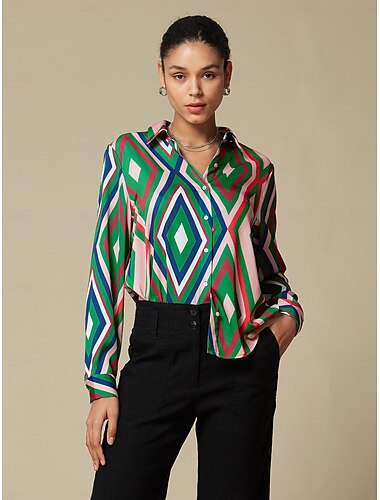  camicia casual con stampa geometrica in raso