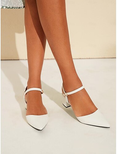  Mulheres Saltos Stiletto Sapatos Aumentam Altura Casamento Escritório Diário Salto de bloco Dedo Apontado Elegante Moda Minimalismo Couro Sintético Fivela Preto Mate Branco