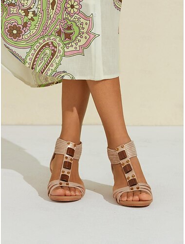 Women's Sandals Lace Up Sandals Strappy Sandals Boho Bohemia Beach Wedge Sandals Office Work Daily Button Platform Open Toe Elegant Bohemia Fashion PU Elastic Band Black Gold Brown