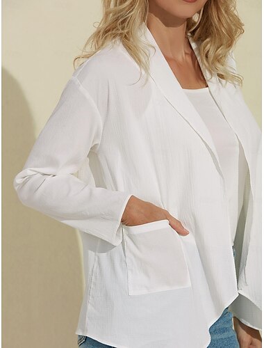  Women's Tencel Textured Fabric Casual Breathable UV Cardigan Cover-up With Pocket