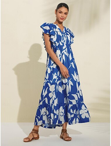  Casual Floral Pleated Maxi Dress