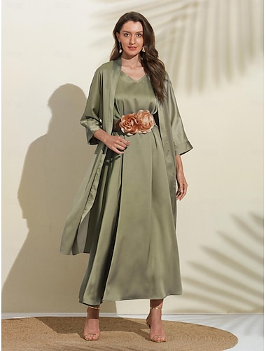  dame semi-formell cardigan essensiell olivengrønn kimono løs passform