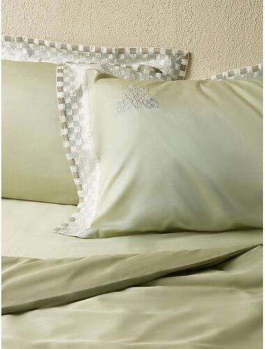  Tencel-Stoff 4-tlg. Bettbezug Bettwäsche-Set Lyocell Original Baumwolle Stickerei Satin atmungsaktiv und kühlend