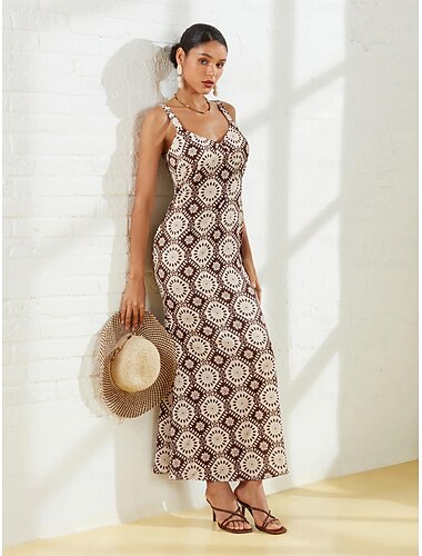  vestido largo de satén con tirantes florales geométricos