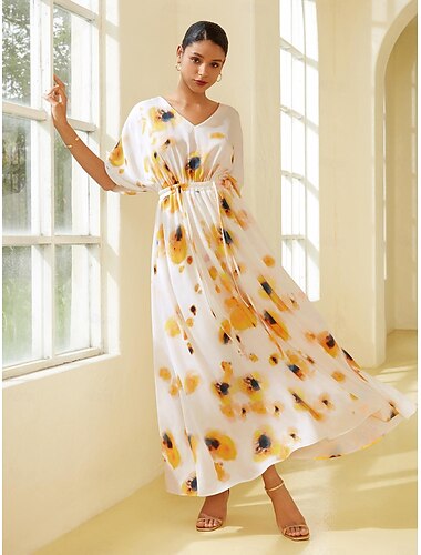  vestido largo holgado de satén con estampado floral
