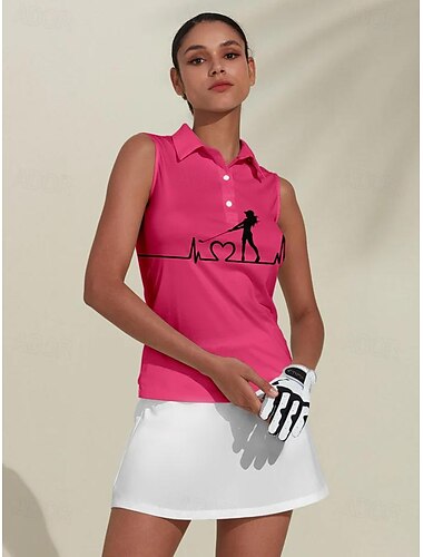  Women's Golf Polo Shirt Golf Clothes Pink Red Sleeveless Sun Protection Lightweight T Shirt Top Ladies Golf Attire Clothes Outfits Wear Apparel