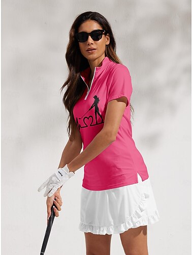  Women's Golf Polo Shirt Pink Short Sleeve Top Ladies Golf Attire Clothes Outfits Wear Apparel