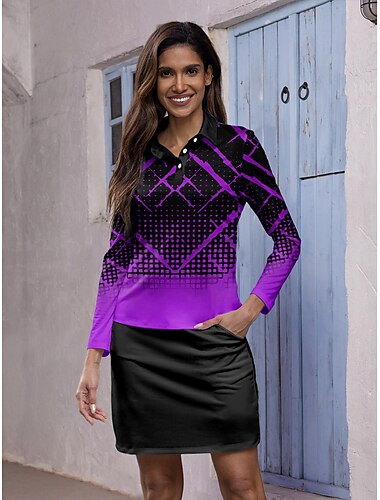 Women's Golf Polo Shirt Purple Long Sleeve Sun Protection Top Fall Winter Ladies Golf Attire Clothes Outfits Wear Apparel