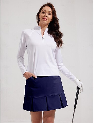  Women's Golf Polo Shirt Black White Long Sleeve Top Ladies Golf Attire Clothes Outfits Wear Apparel