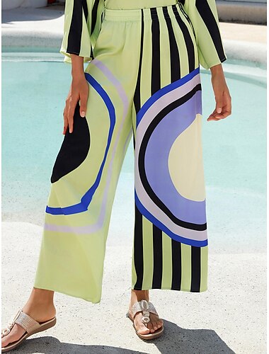  Per donna Pantaloni Comodo Dritto Lunghezza intera Contemporaneo moderno Stile da spiaggia Da tutti i giorni Da mare Multi Color Primavera estate XS S M