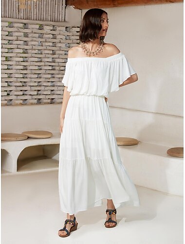  casual off shoulder, solid maxikjole