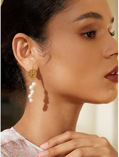  Damen Tropfen-Ohrringe Gold Messing Perlen Elegant