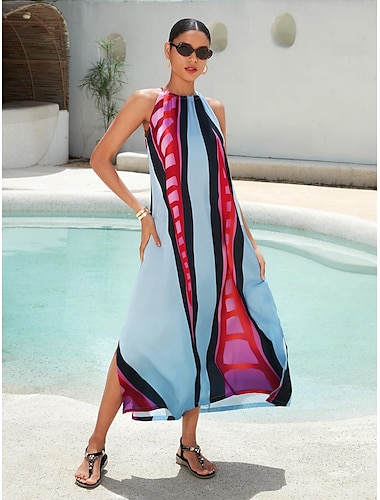  vestido maxi com estampa frente única e decote em cetim contrastante