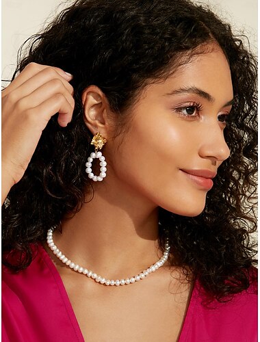  Damen Tropfen-Ohrringe Gold Messing Perlen Elegant Aktiv