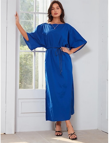  Cotton and Linen Belted Off Shoulder Maxi Dress