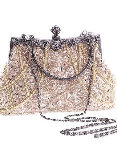 Women's Evening Bag Wedding Bags Handbags Evening Bag PU Leather Polyester Imitation Pearl Crystal / Rhinestone Geometric Party Wedding Formal Black Gold Gray Purple