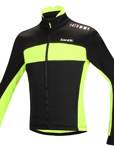 SANTIC Homme Veste Velo Cyclisme Manches Longues - L'hiver Coton Vert Rouge Mosaïque Cyclisme VTT Vélo tout terrain Vélo Route Veste Sommet Chaud Coupe Vent Doublure Polaire Des sports Vêtement Tenue