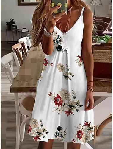 Mujer Vestido largo maxi Vestido de verano Vestido lencero Piña Flores Pluma Floral Sin Mangas Verano Primavera Estampado Vacaciones Correa de espagueti 2023 S M L XL 2XL 3XL