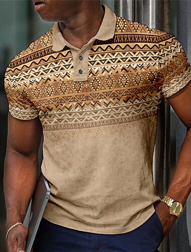 Herre Lapel Polo Button Up Poloer POLO T-skjorte Golf skjorte Grafiske trykk Geometri Aftæpning Gul Blå Lilla Grønn Grå utendørs Gate Kort Erme Trykt mønster Klær Sport Mote Gatemote Designer