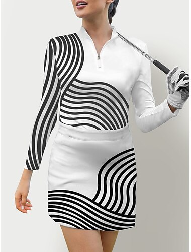  Women\'s Golf Polo Shirt Light Pink Red Black White Long Sleeve Sun Protection Top Stripes Fall Winter Ladies Golf Attire Clothes Outfits Wear Apparel