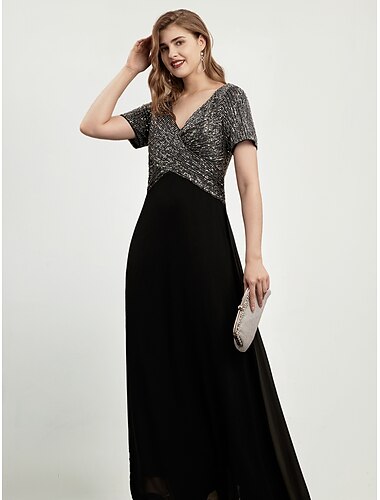 Sequin Wedding Guest V Neck Contrast Maxi Dress