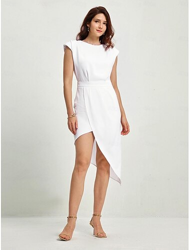 Women's Wedding Guest Cocktail Knee Length Dress White Semi Formal Open Back Asymmetrical Hem Summer Dress dress to impress 2024