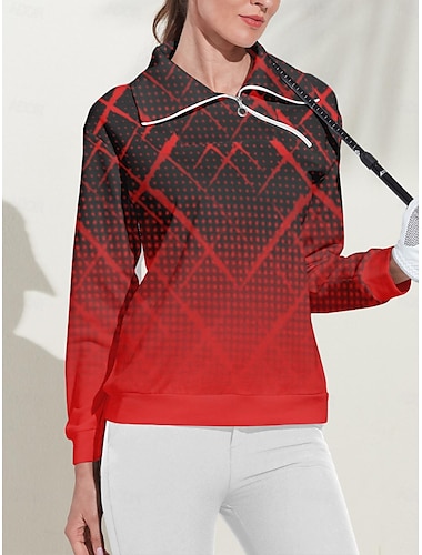  Women\'s Golf Pullover Sweatshirt Red Long Sleeve Thermal Warm Top Fall Winter Ladies Golf Attire Clothes Outfits Wear Apparel