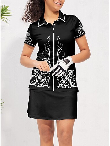 Women's Golf Polo Shirt Black Short Sleeve Sun Protection Top Ladies Golf Attire Clothes Outfits Wear Apparel