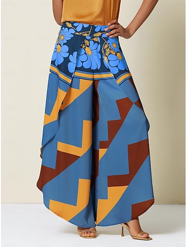 Femmes Évasé Longueur complète Satin Micro-Élastique Pantalons Anniversaire Week-end Bleu Rose rouge Printemps & Été S M L