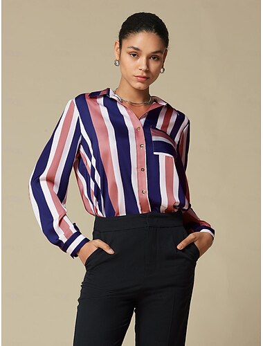 Satin Stripe Bishop Sleeve Pocket Shirt