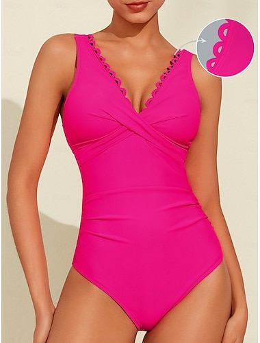 Triangle V-Neck Petal Border One-Piece Swimsuit