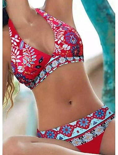 Kvinnenes badetøy Bikinis 2 deler Sett Badedrakt Uten rygg Halter Sexy Boho Blomsterprint Sommer Strandklær Badedrakter