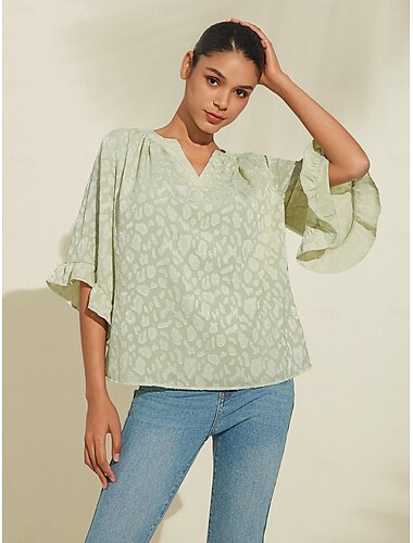 Chiffon Mesh Sleeve Ruffle Peplum Shirt