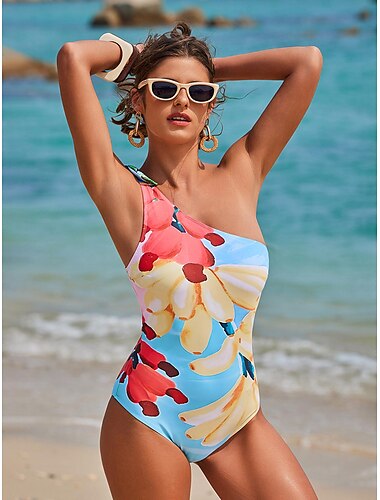 Fruit Pattern Print One Shoulder Swimsuit