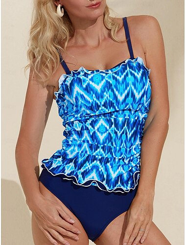 Slim Geometric Tankini Swim Sets