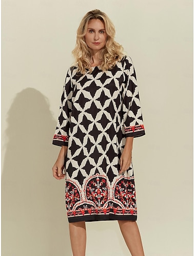 Geometric Pattern Half Sleeve A-Line Mini Dress