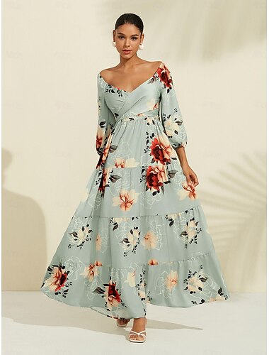 Print Satin Wedding Guest Lace up Maxi Dress