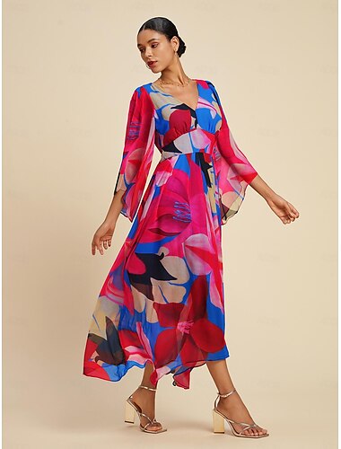 Chiffon Floral V Neck Maxi Dress