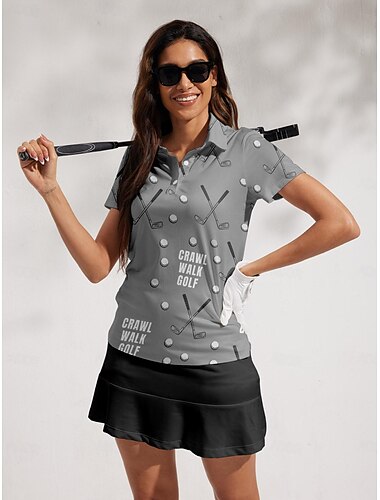 Women's Golf Polo Shirt Matching polo Grey Short Sleeve Sun Protection Top Ladies Golf Attire Clothes Outfits Wear Apparel