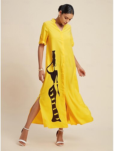 Graphic Prints Button Up Maxi Dress